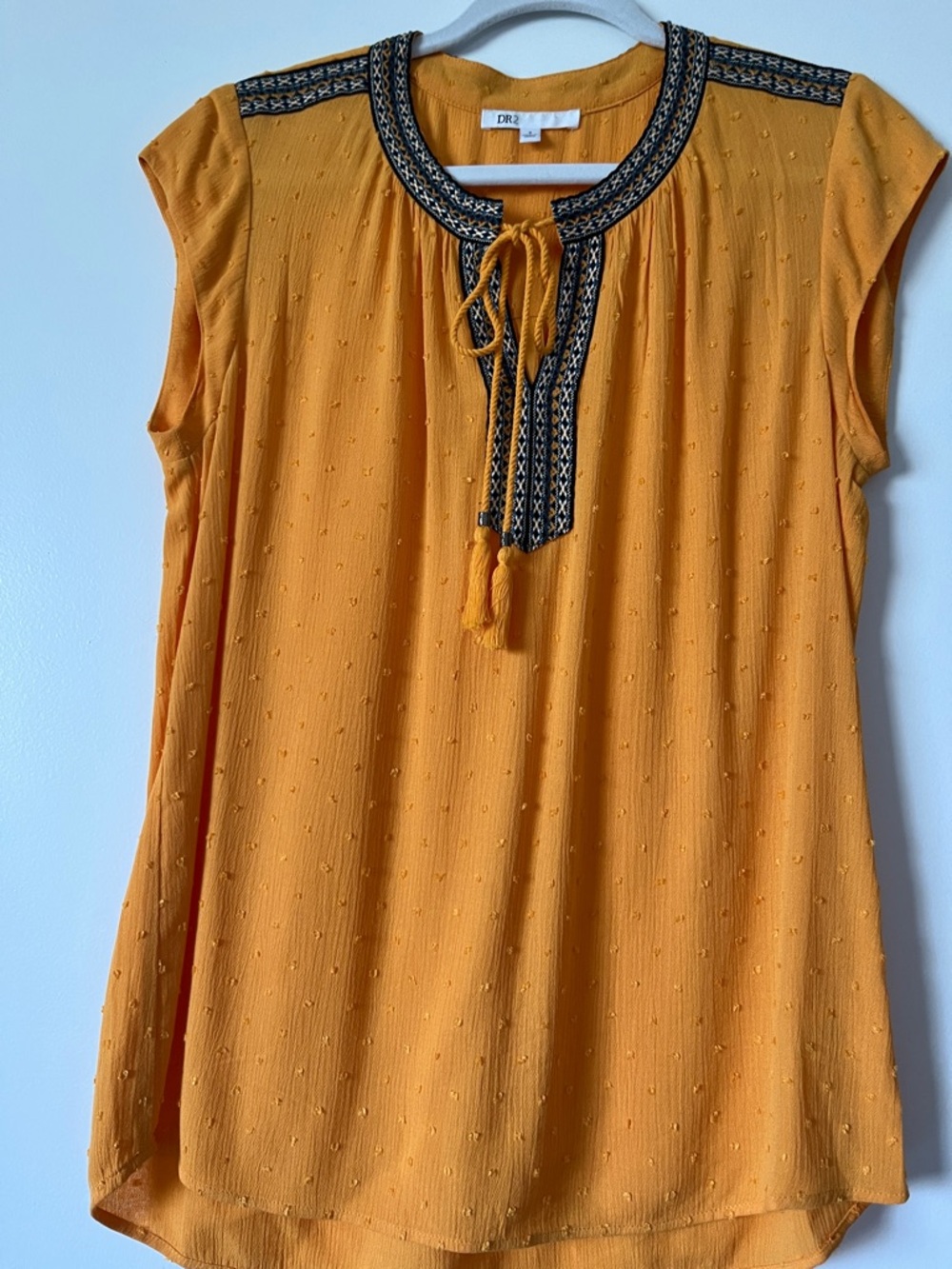 DR2 Mustard Yellow Tassel-Neck Cap Sleeve Tunic